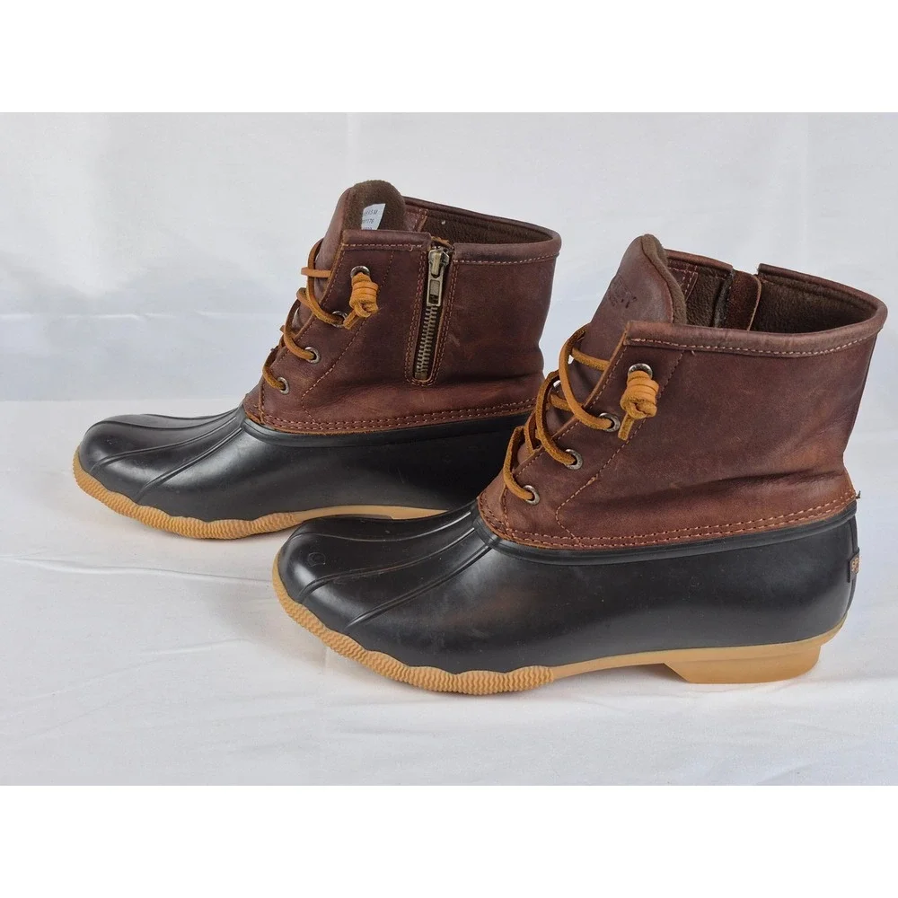 Sperry Saltwater Women's 9.5M Duck Boots Brown Leather Rain Snow Boots